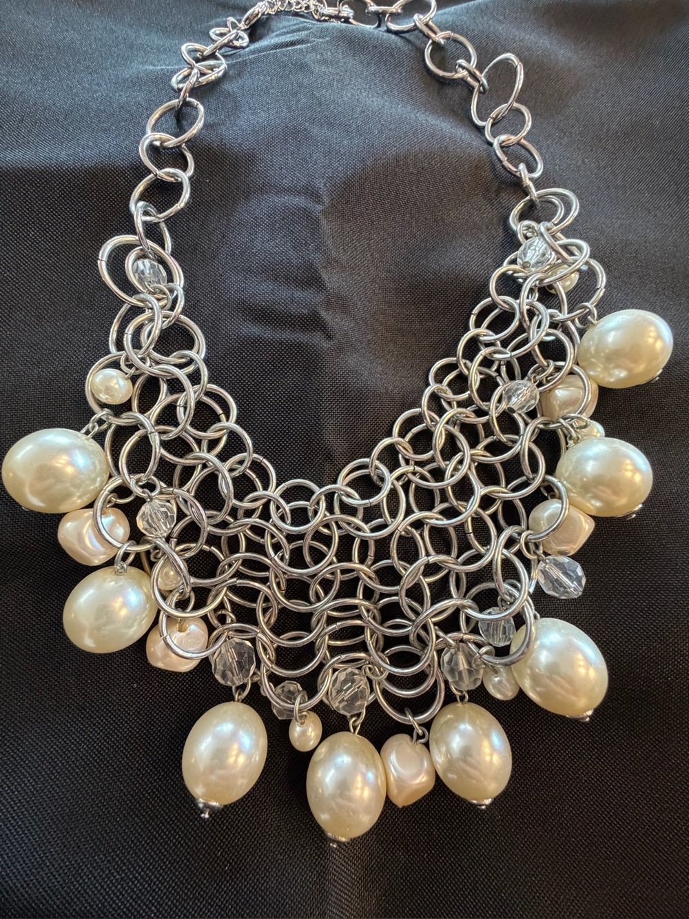 Park Lane Pearl Crystal Multi Chain Statement Necklace Silver Tone